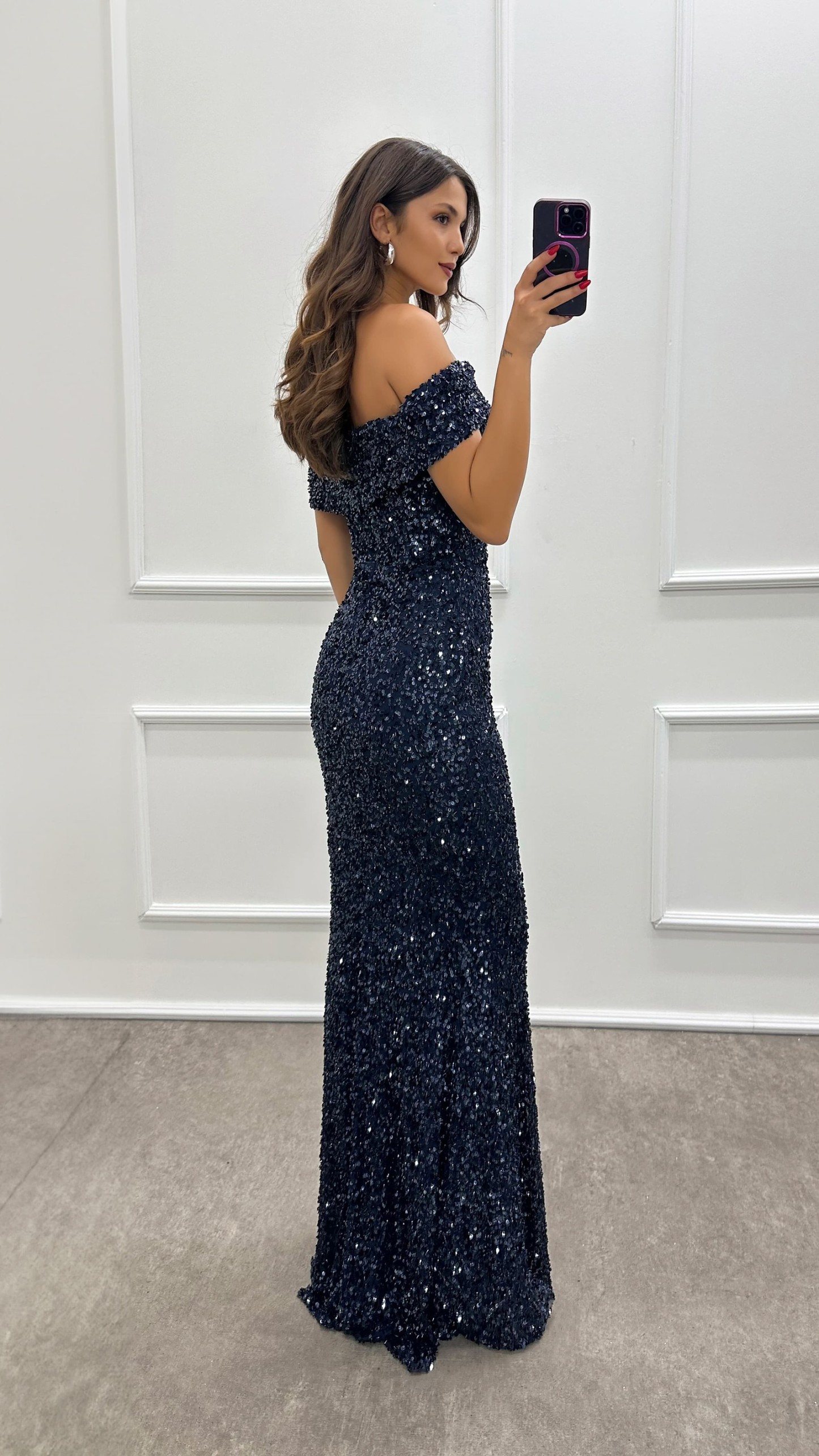 BEIGE MADONNA COLLAR SEQUIN DESIGN DRESS