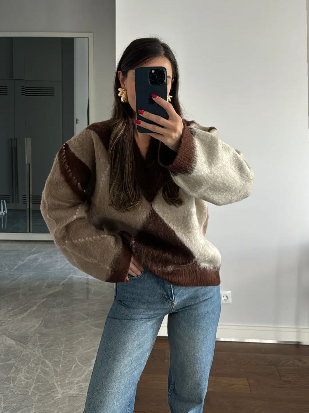 Brown Diamond Pattern Sweater