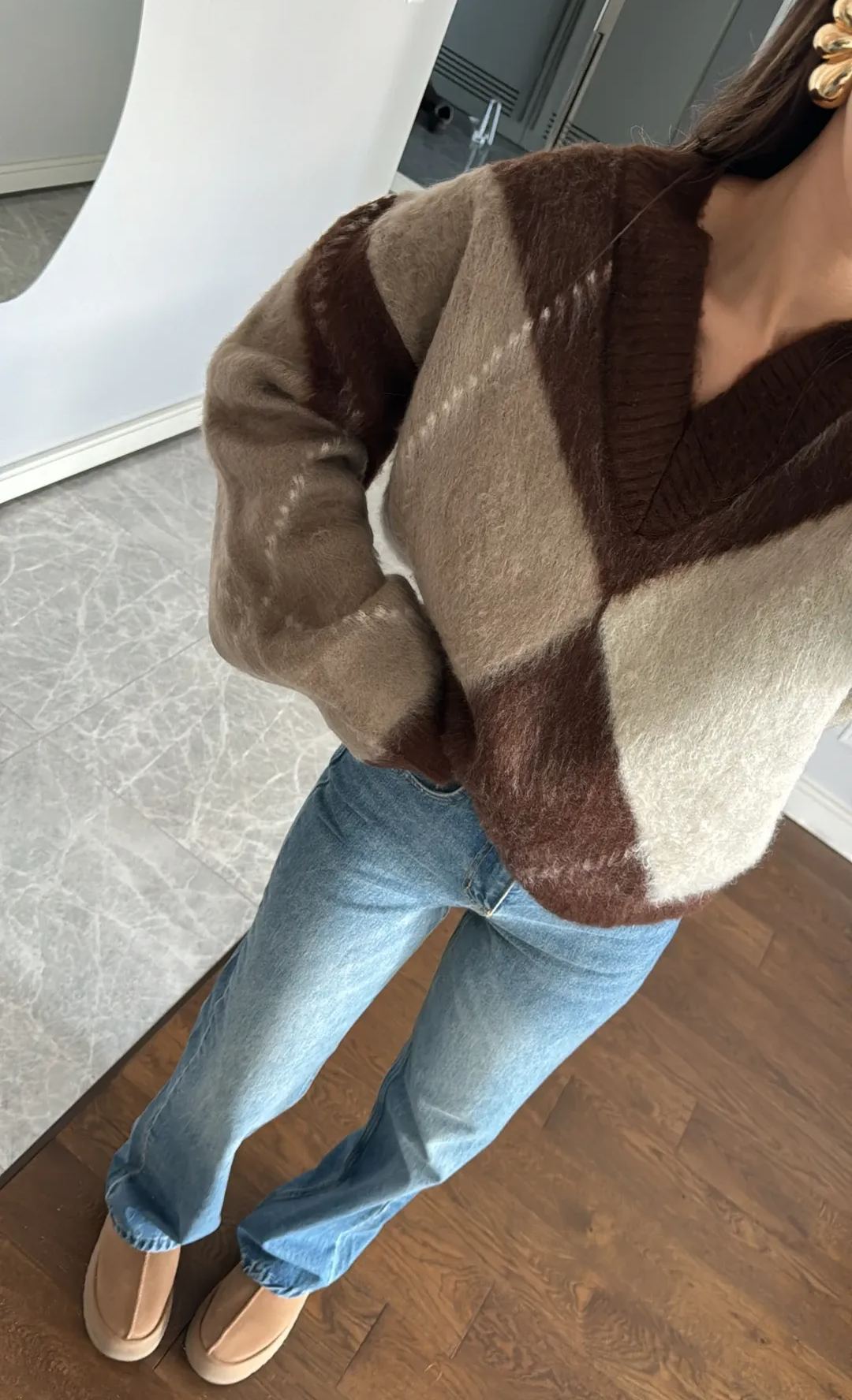 Brown Diamond Pattern Sweater