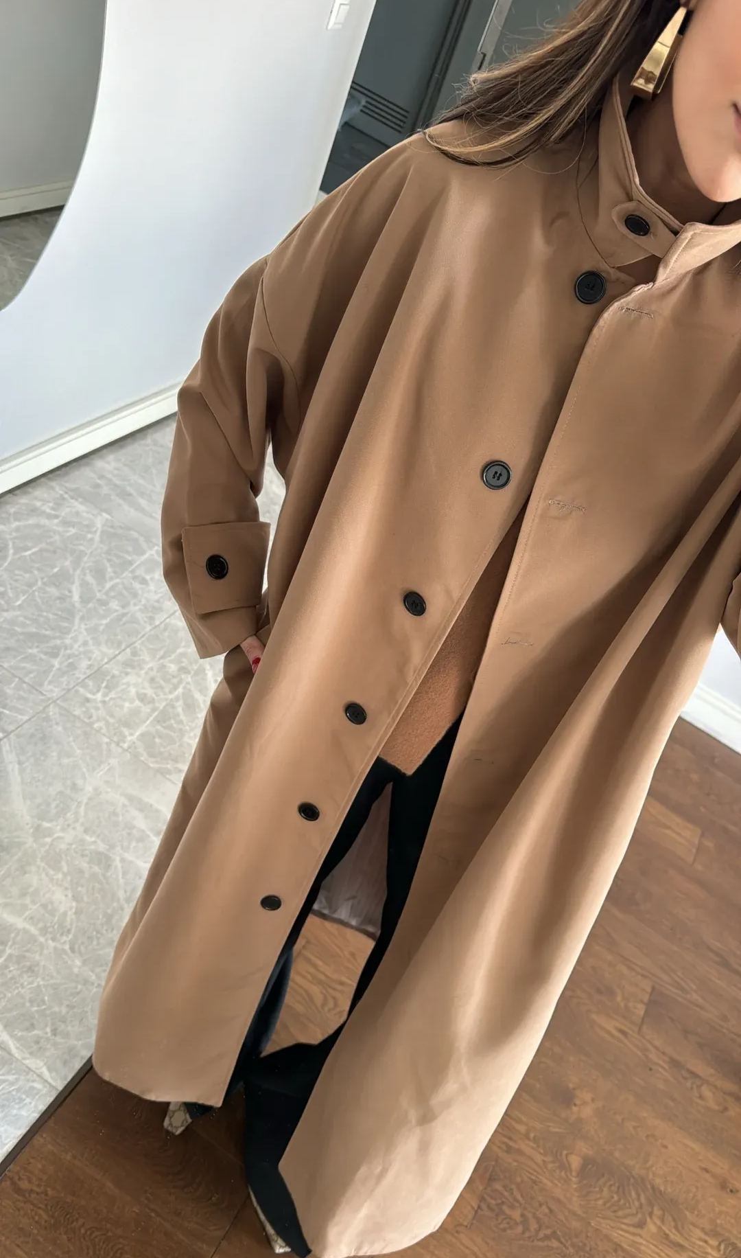 Button Detailed Brown Trench Coat
