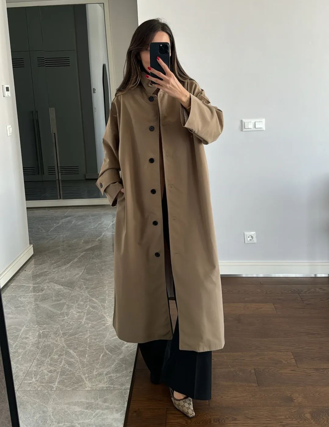 Button Detailed Almond Green Trench Coat