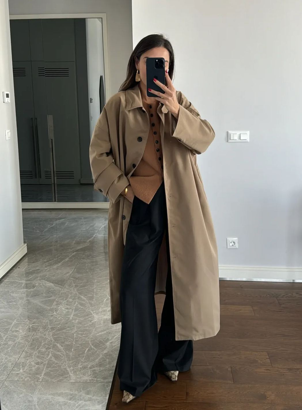 Button Detailed Almond Green Trench Coat