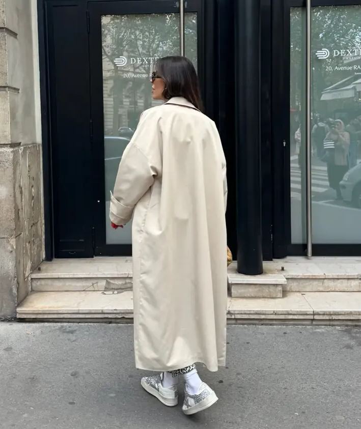 Button Detailed Stone Color Trench Coat