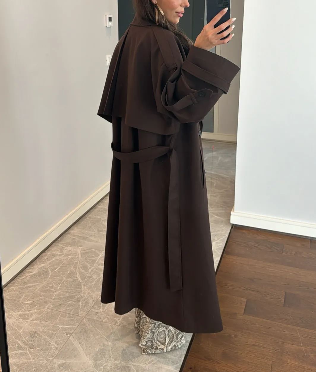 Bitter Brown Button Detailed Trench Coat