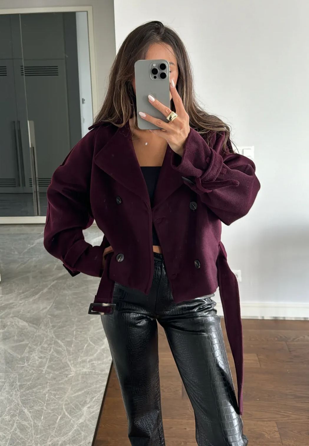 Plum Lined Short Cashmere Jacket