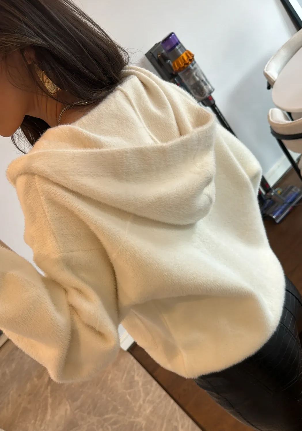 Hooded Ecru Buttoned Cardigan