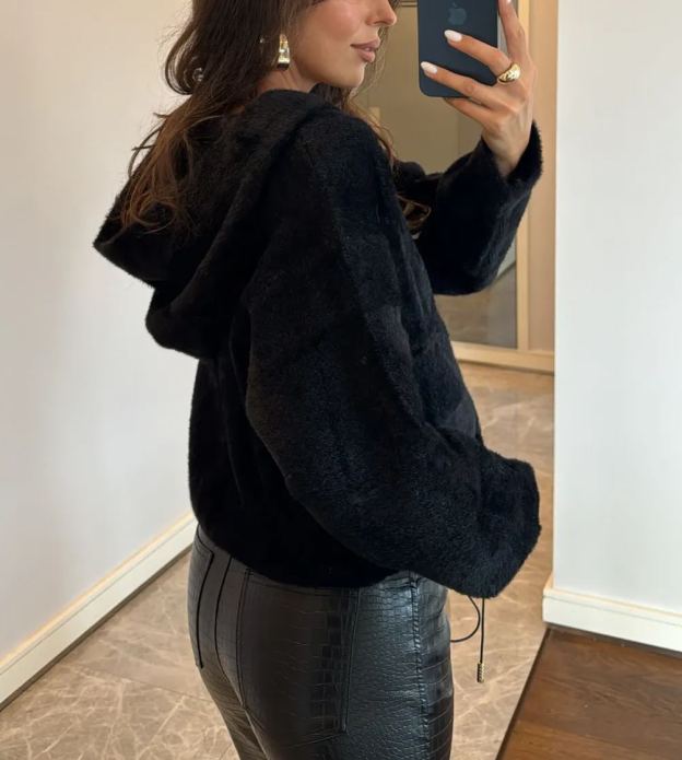 Hooded Black Buttoned Cardigan