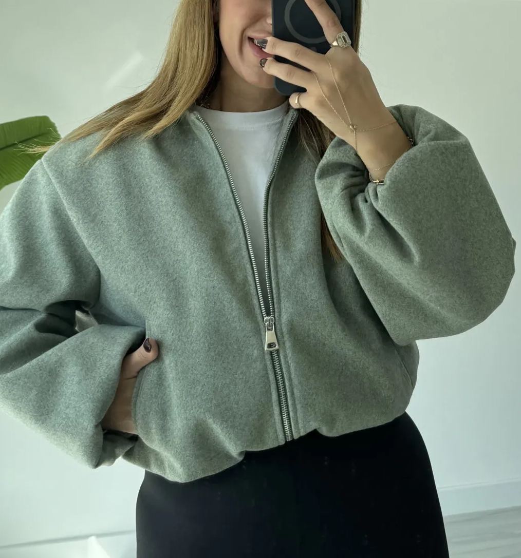 Green Zippered Short Cashmere Jacket