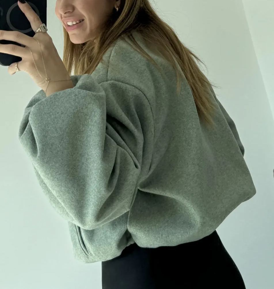 Green Zippered Short Cashmere Jacket