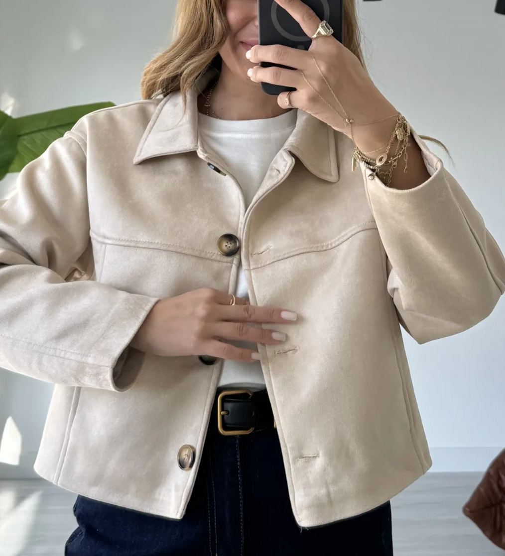 Cream Four Button Massimo Nubuck Jacket