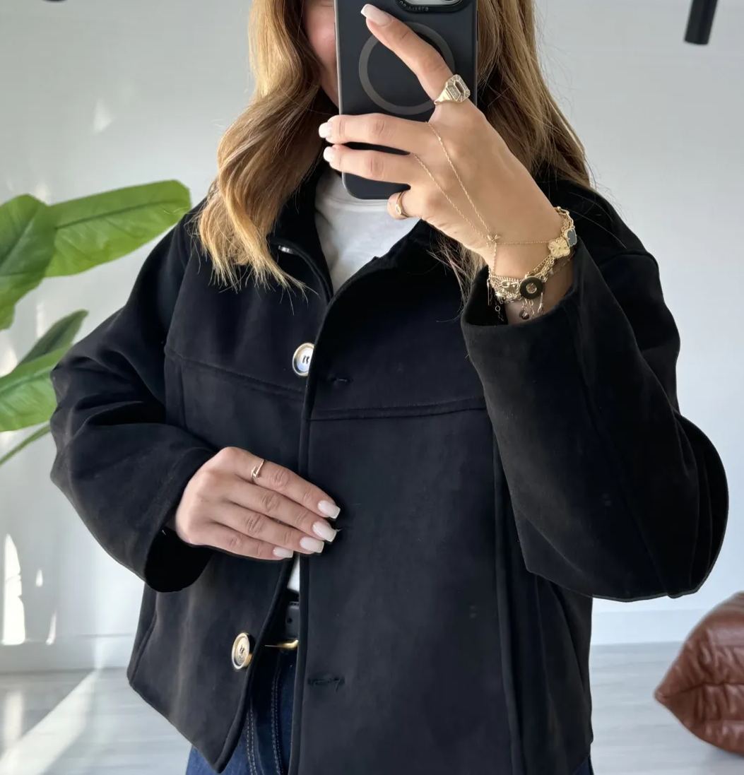 Black Four Button Massimo Nubuck Jacket