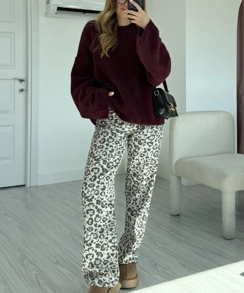 Claret Red Wide Sleeve Bearded Oversize Sweater