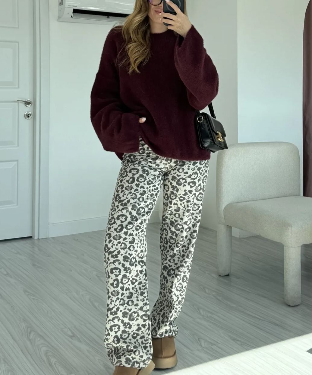 Claret Red Wide Sleeve Bearded Oversize Sweater