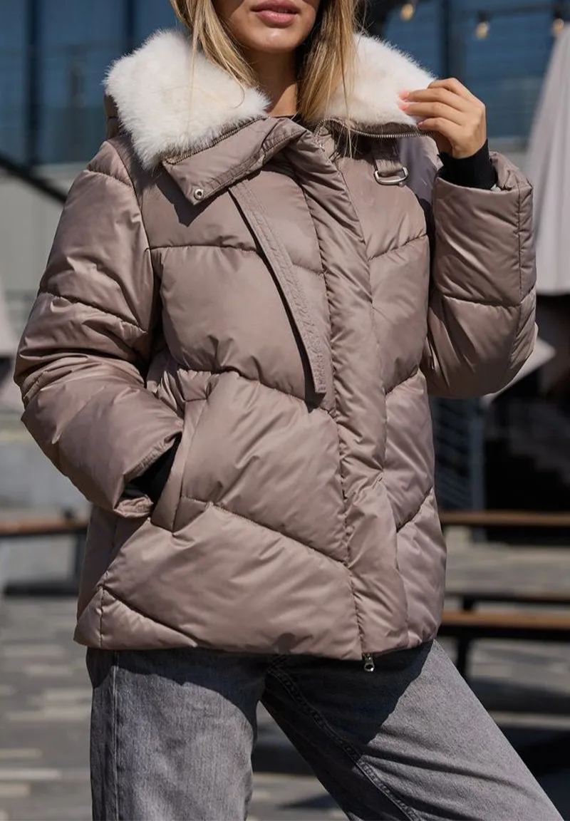 Solid Color Lapel Down Jacket