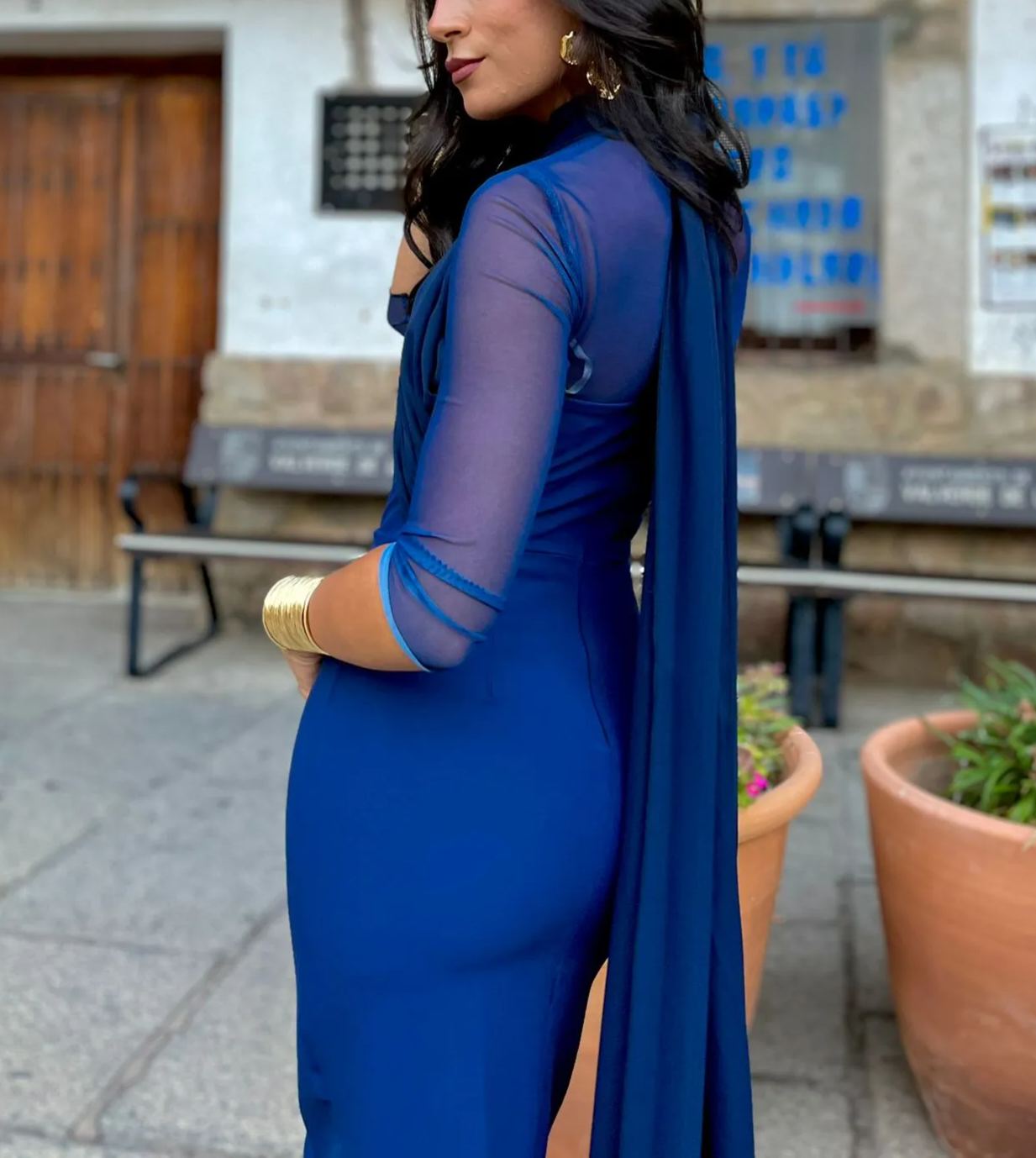 Navy Blue Cross Chiffon Ribbon Dress