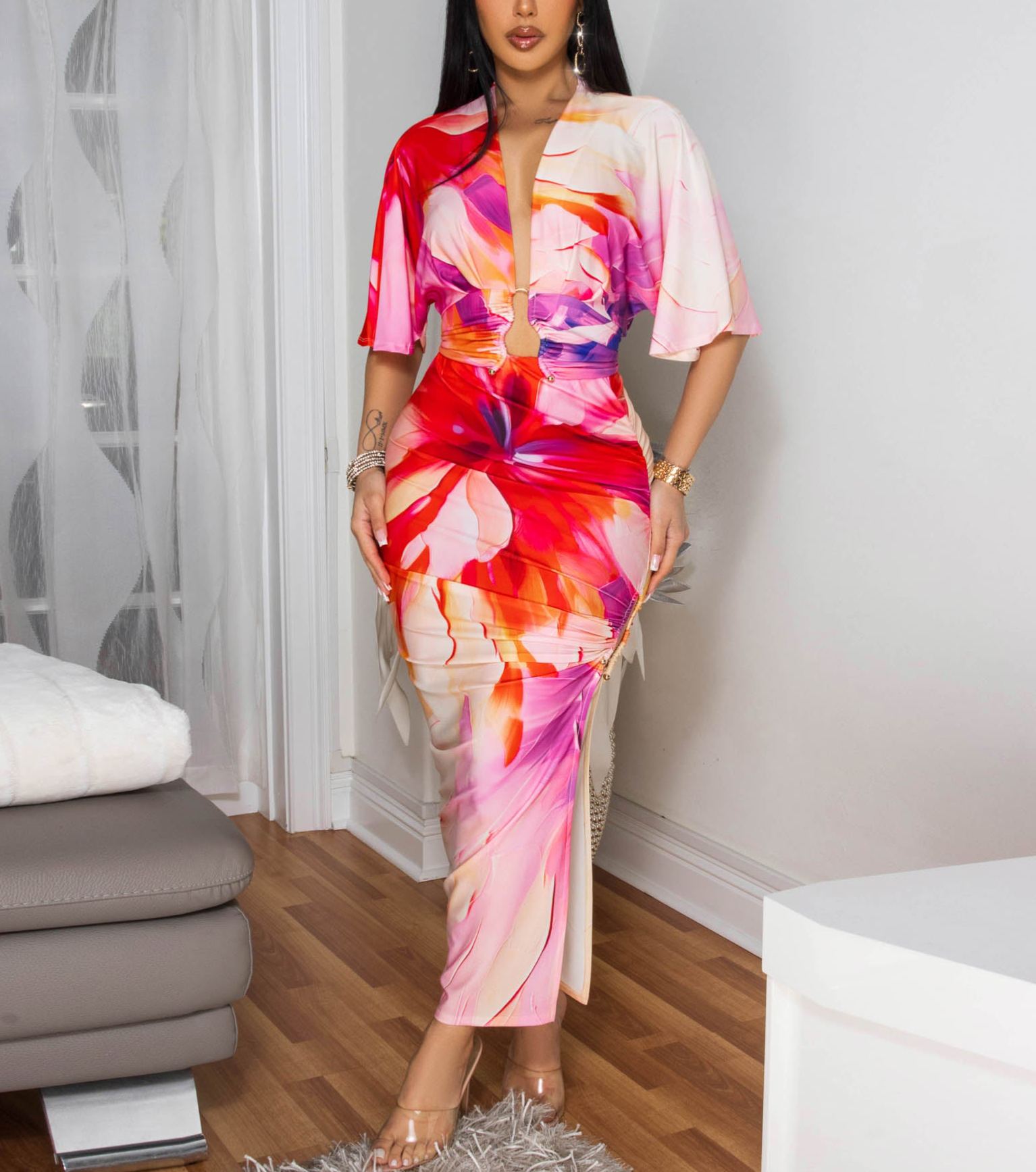 Bottari Pink Multi-Color Skirt Set