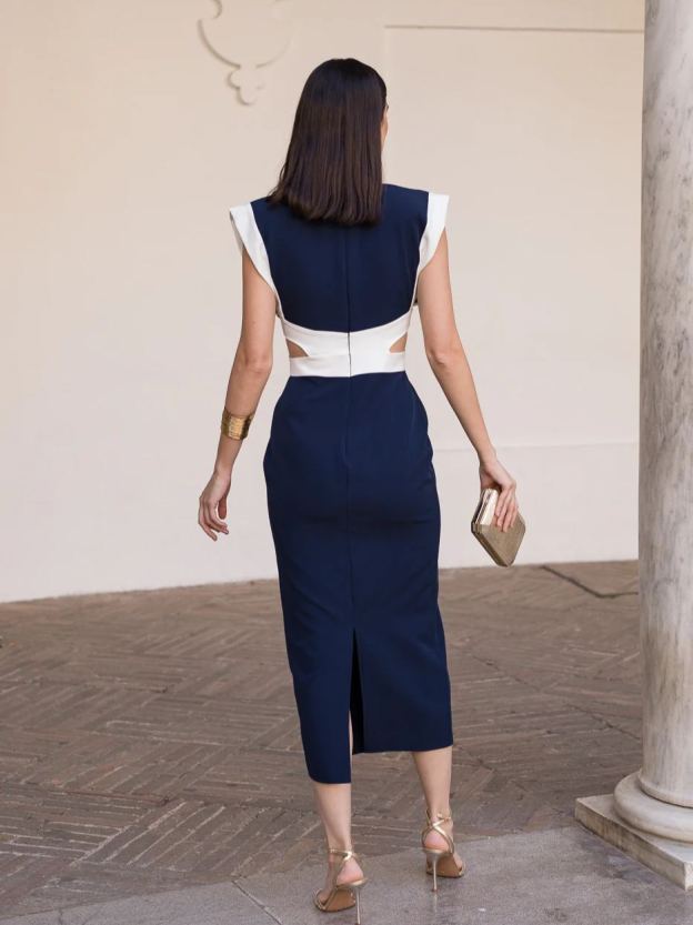 NAVY BLUE cut out midi dress
