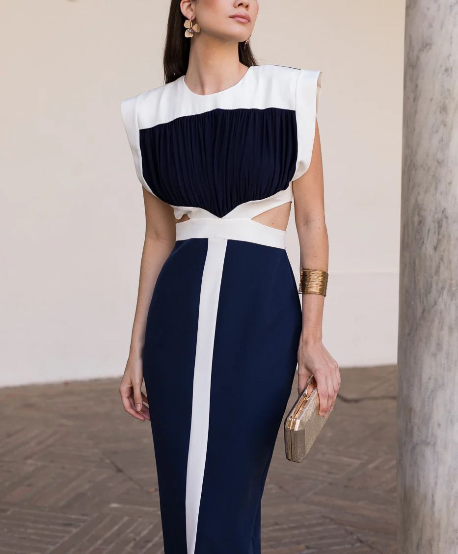 NAVY BLUE cut out midi dress