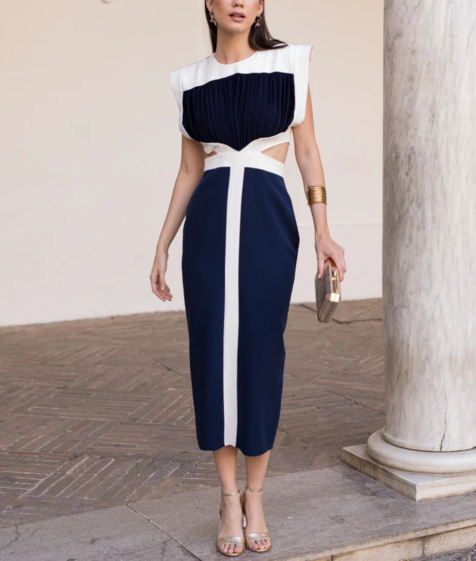 NAVY BLUE cut out midi dress