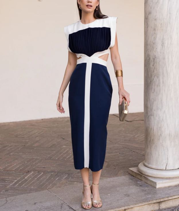NAVY BLUE cut out midi dress