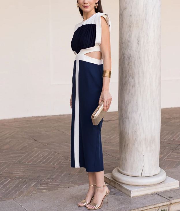 NAVY BLUE cut out midi dress