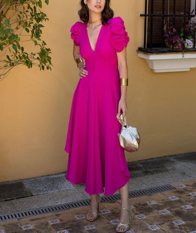 Asymmetrical midi dress with bow