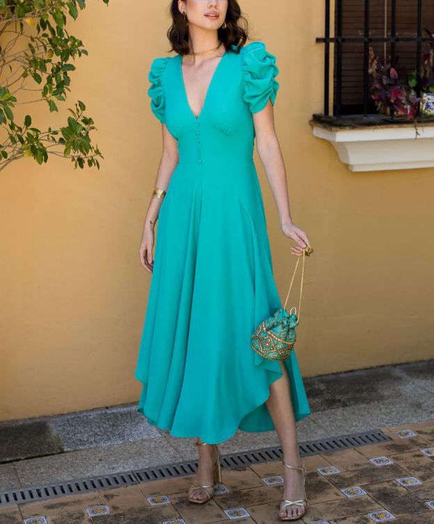 Asymmetrical midi dress with bow