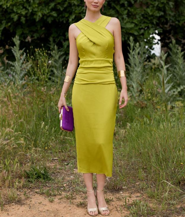 Lime halterneck midi dress