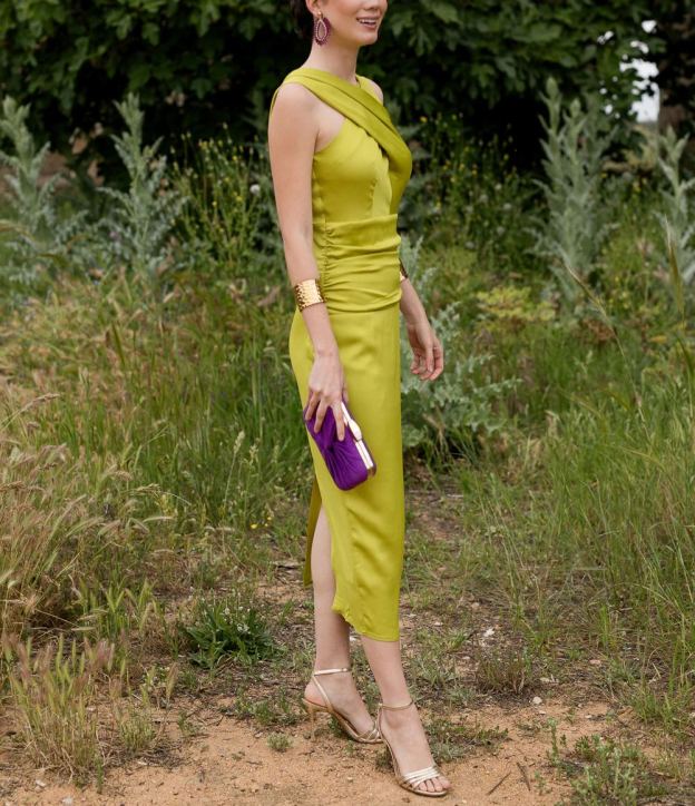 Lime halterneck midi dress