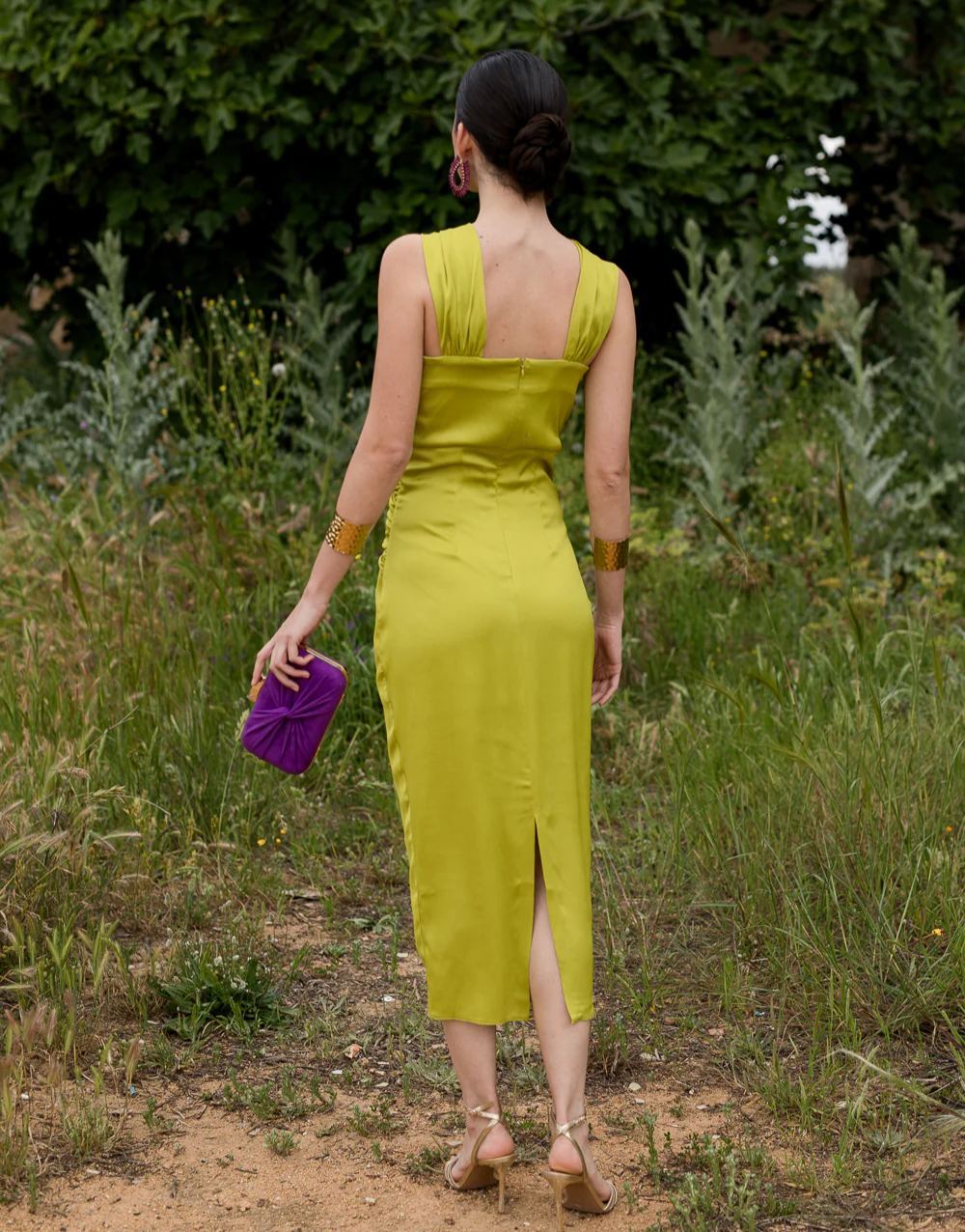 Lime halterneck midi dress