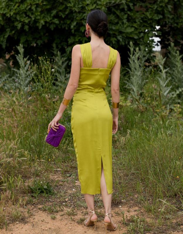 Lime halterneck midi dress