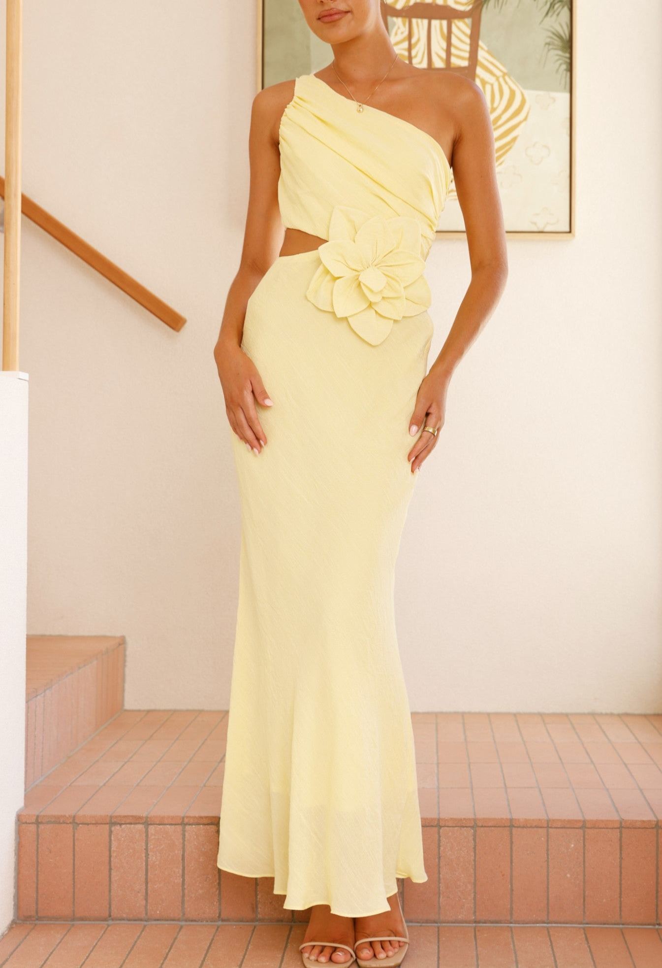 Bloom One Shoulder Cut Out Maxi Dress - Yellow