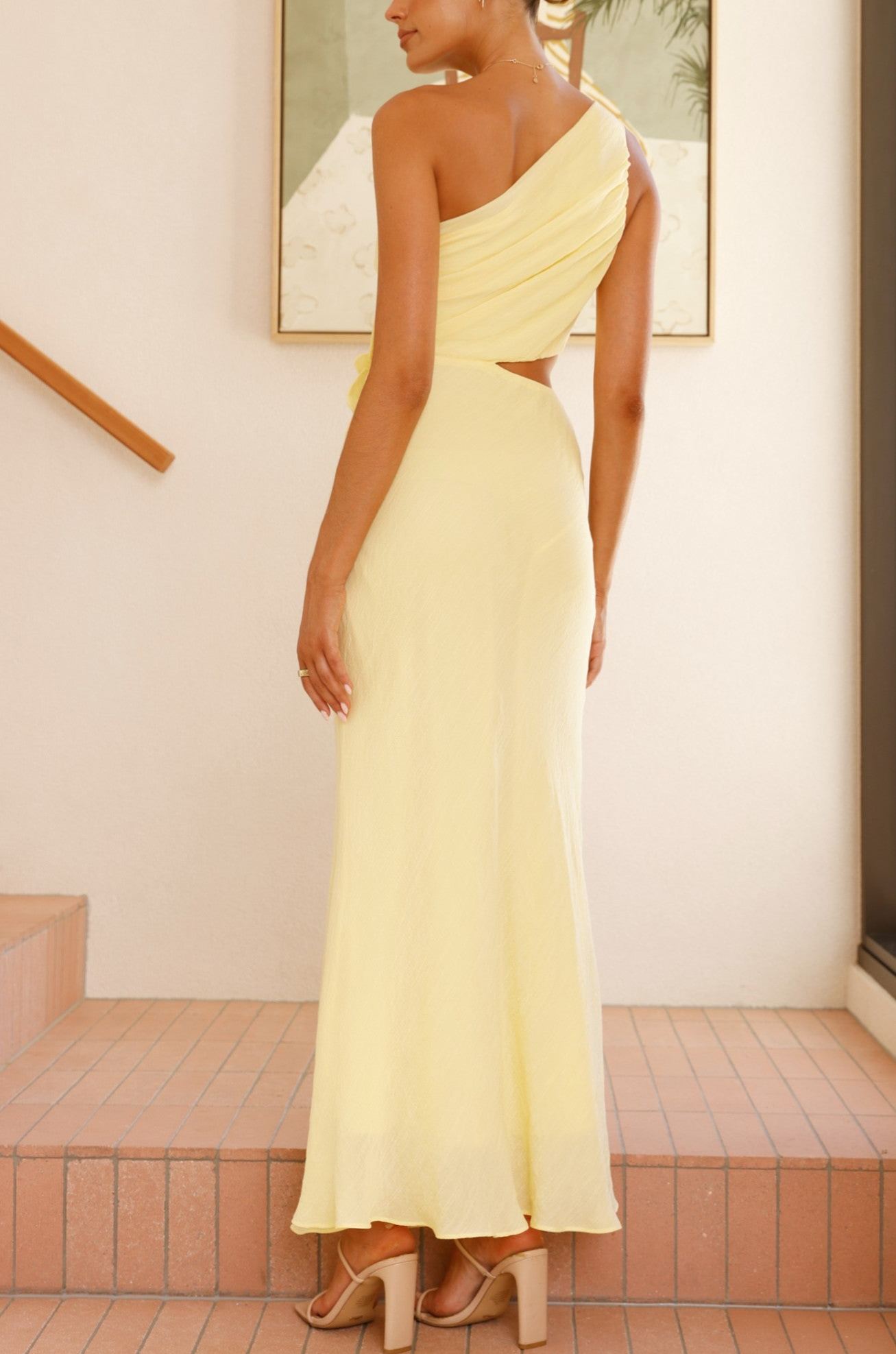 Bloom One Shoulder Cut Out Maxi Dress - Yellow