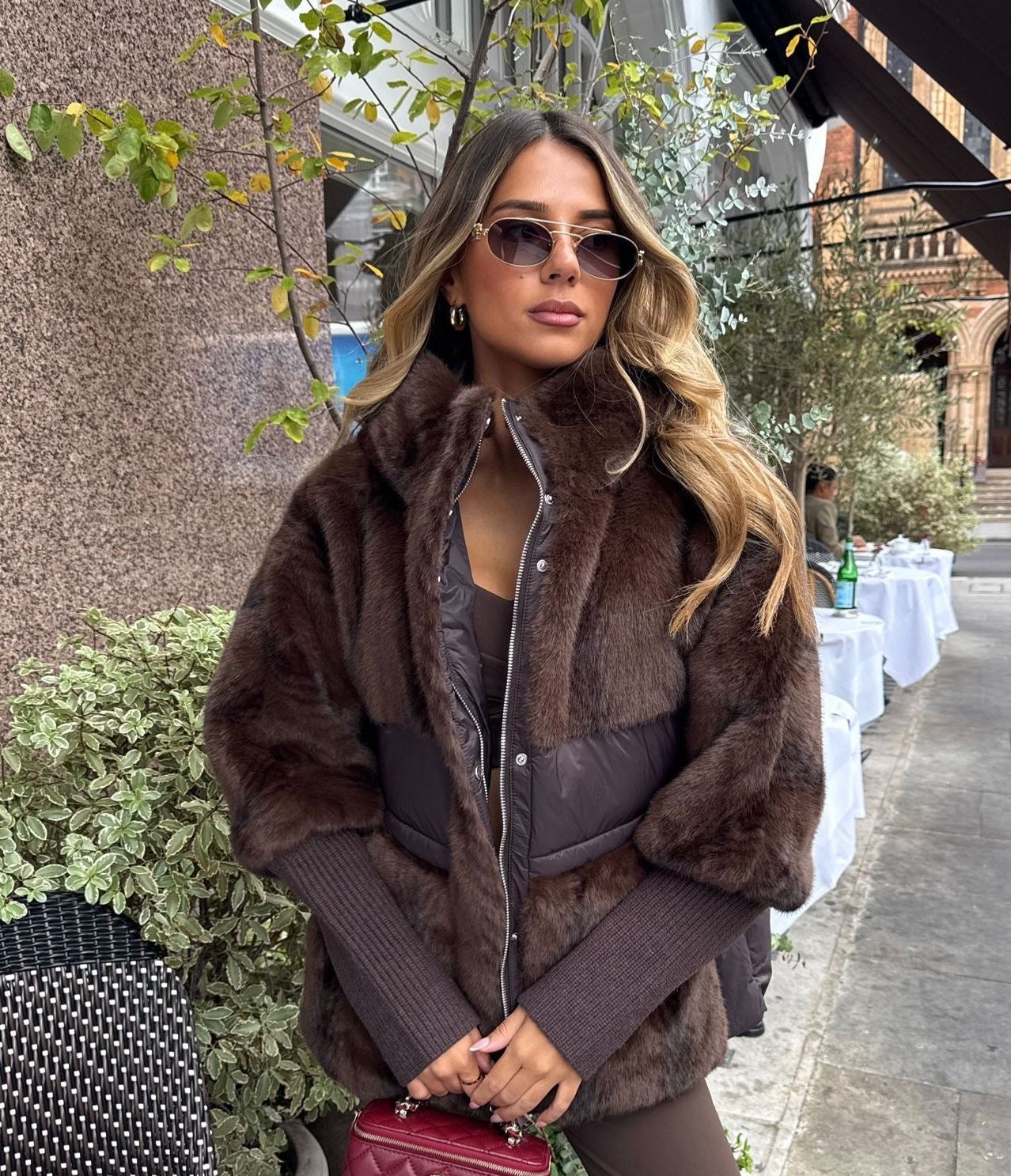Padded faux fur jacket - brown