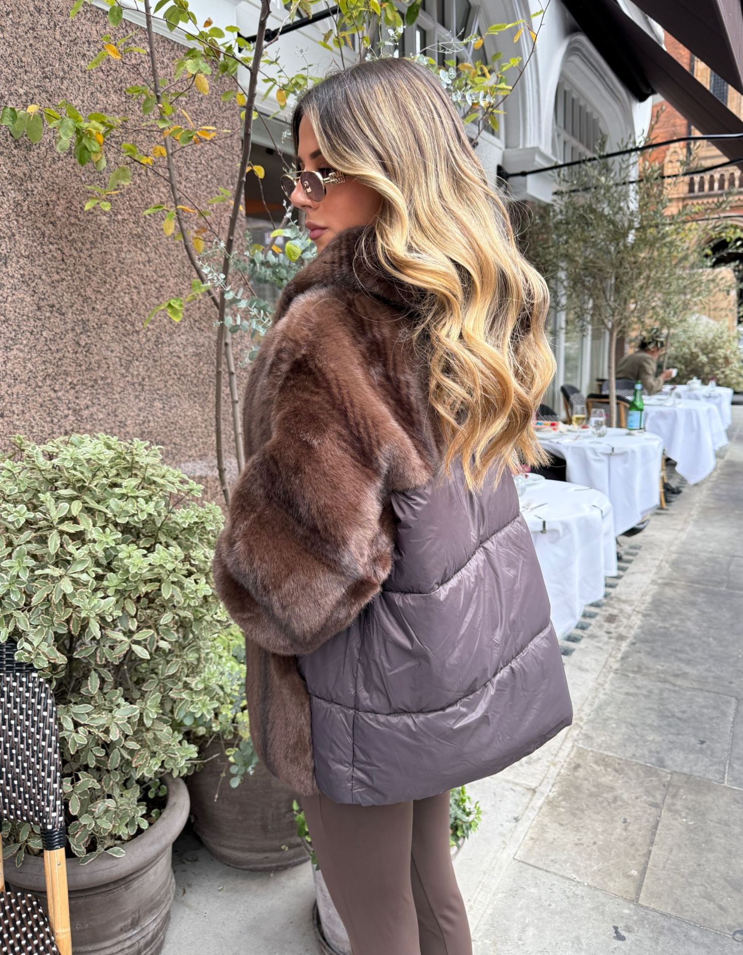 Padded faux fur jacket - brown