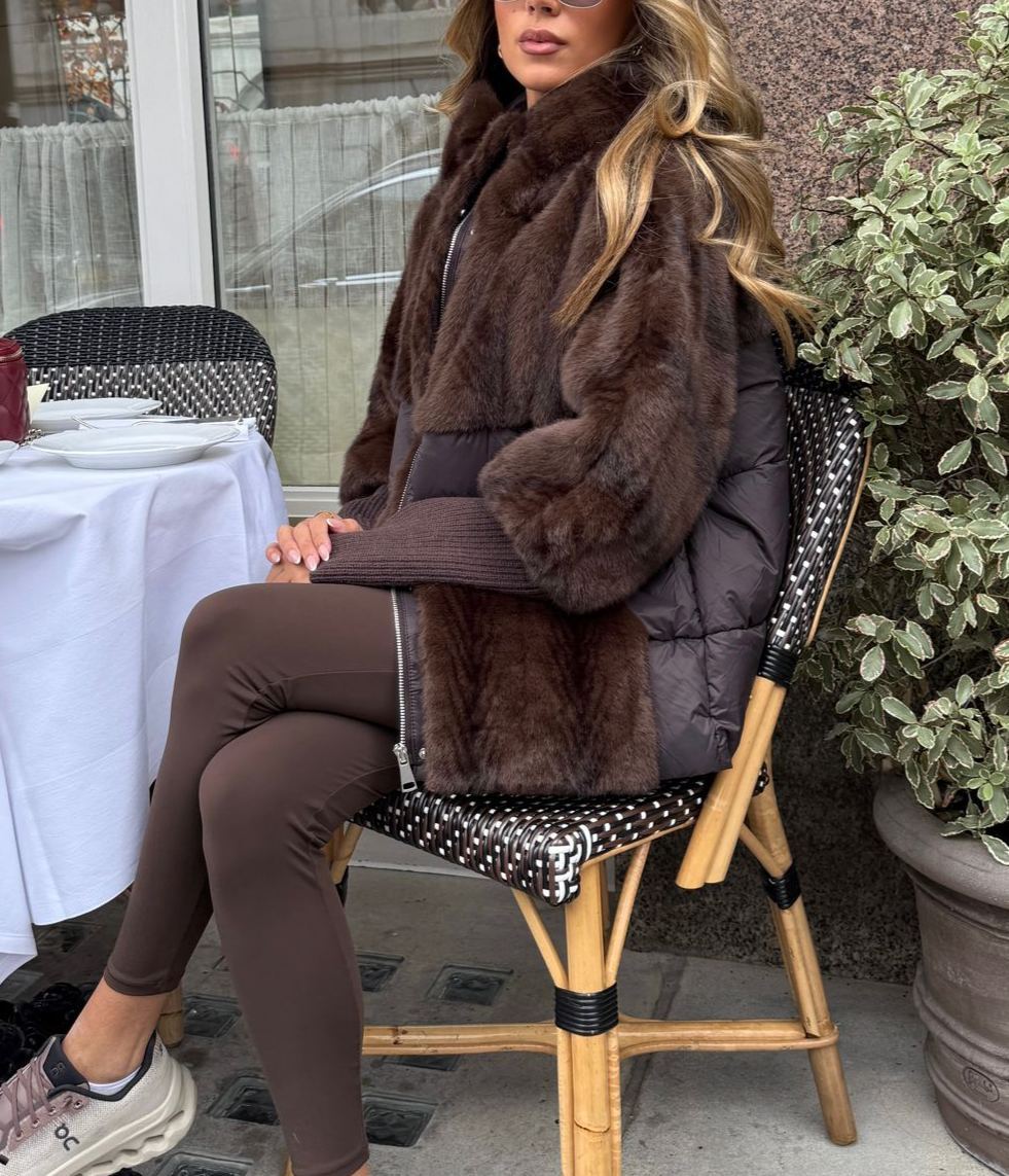 Padded faux fur jacket - brown