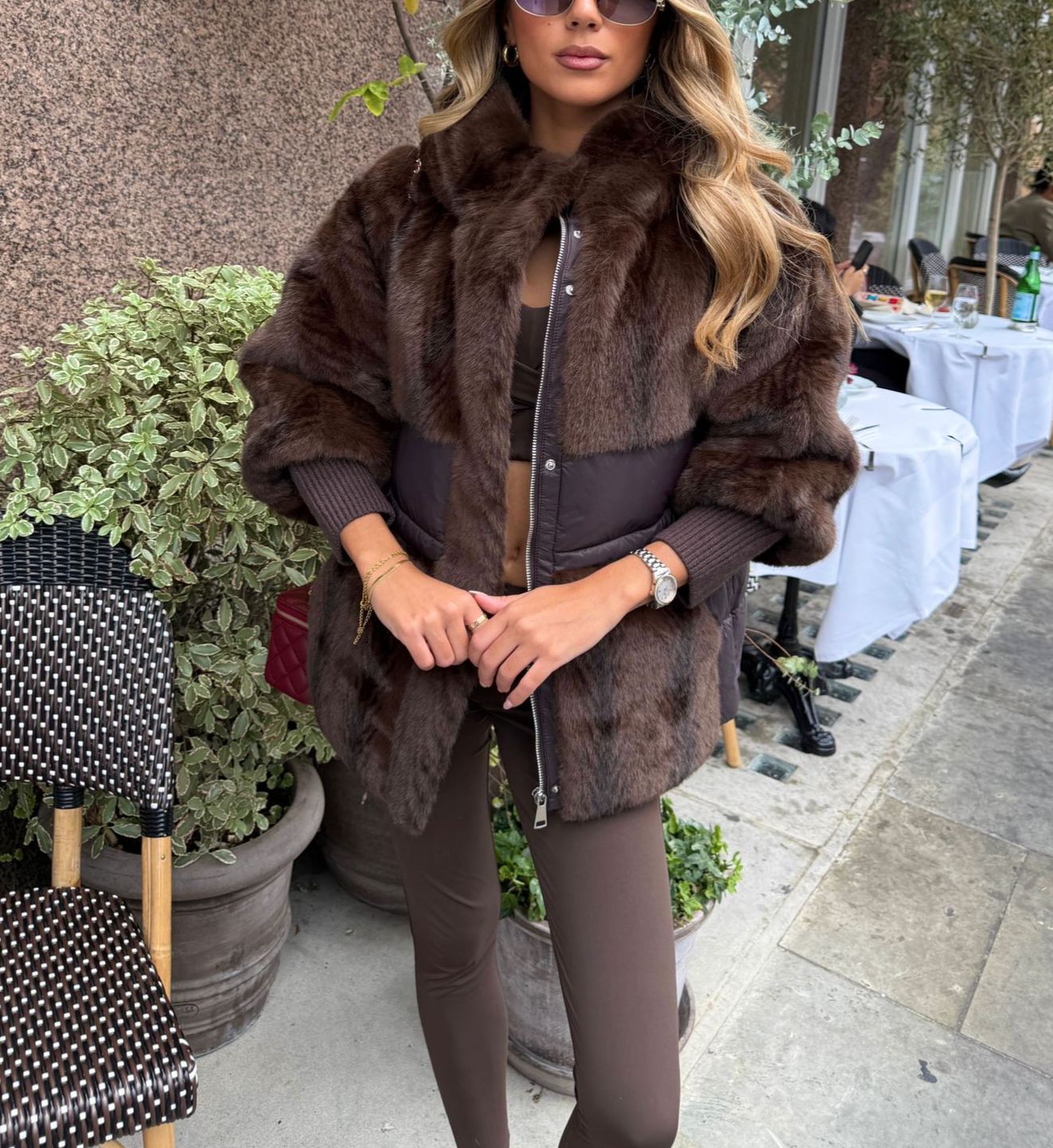 Padded faux fur jacket - brown