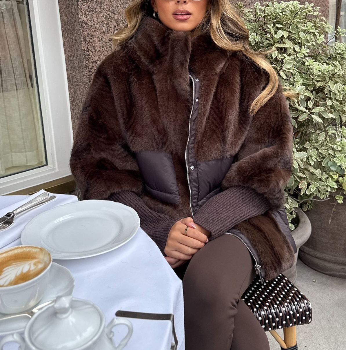 Padded faux fur jacket - brown