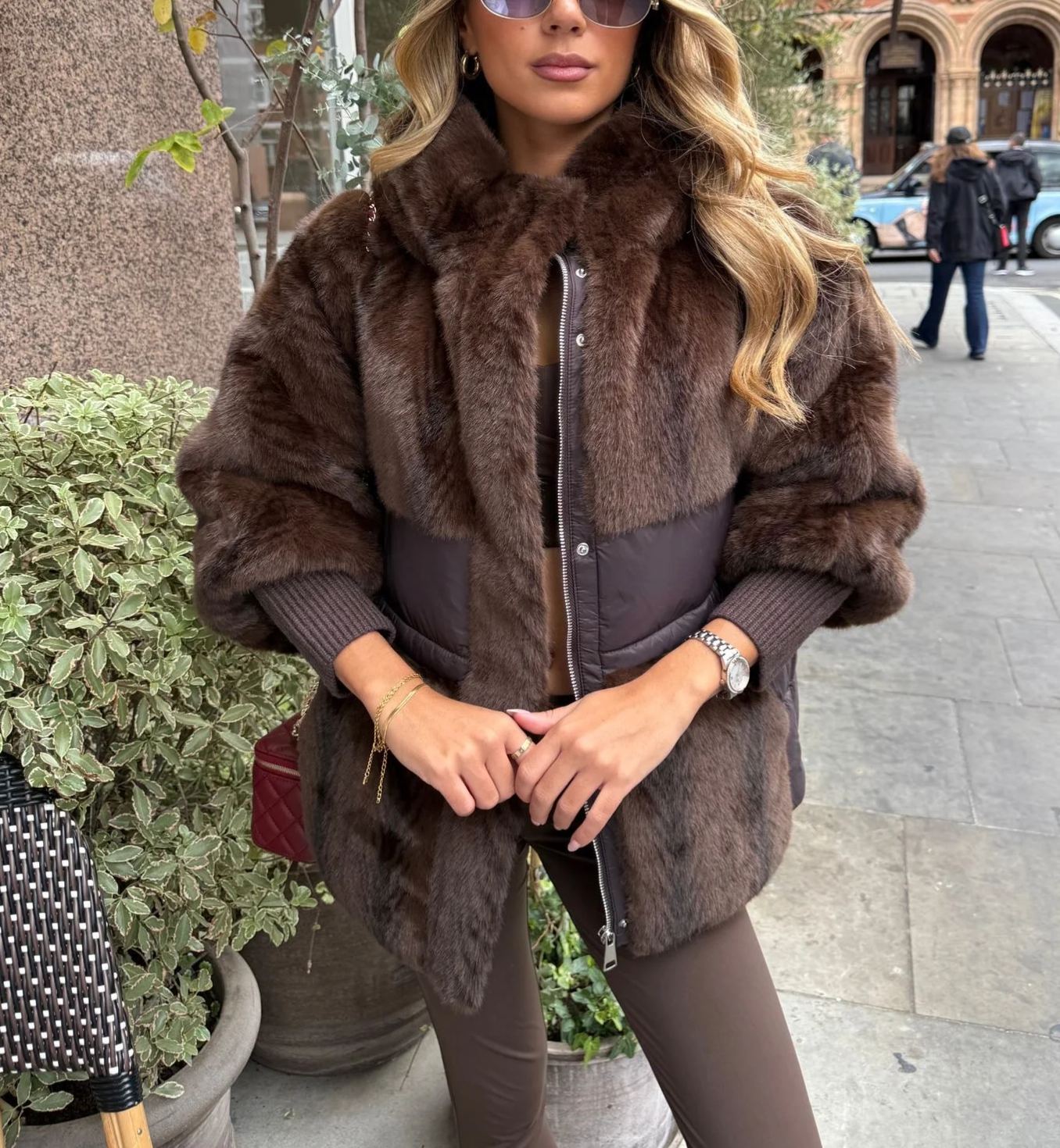 Padded faux fur jacket - brown
