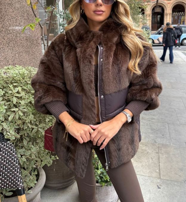 Padded faux fur jacket - brown