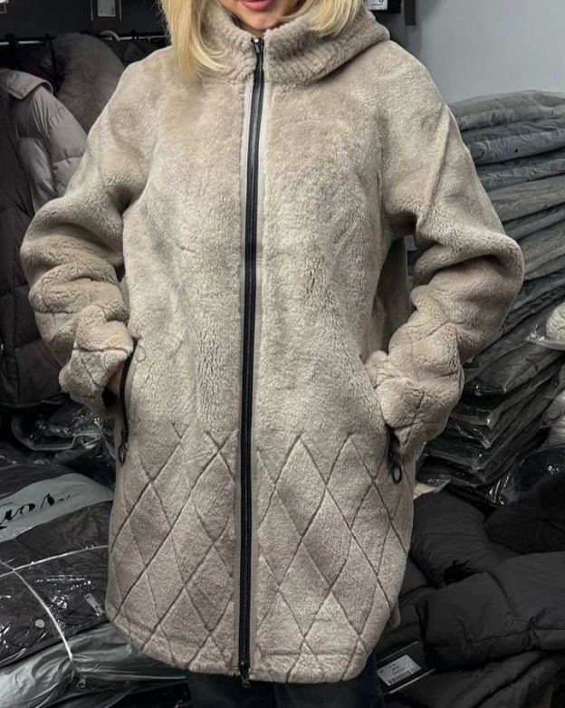 Women Standing Collar Plush Reversible Casual Coat