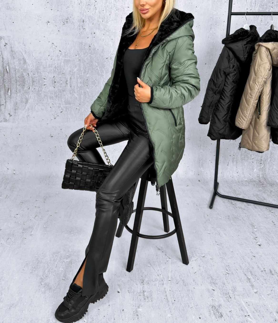 Clarena Reversible Jacket Olive and Black