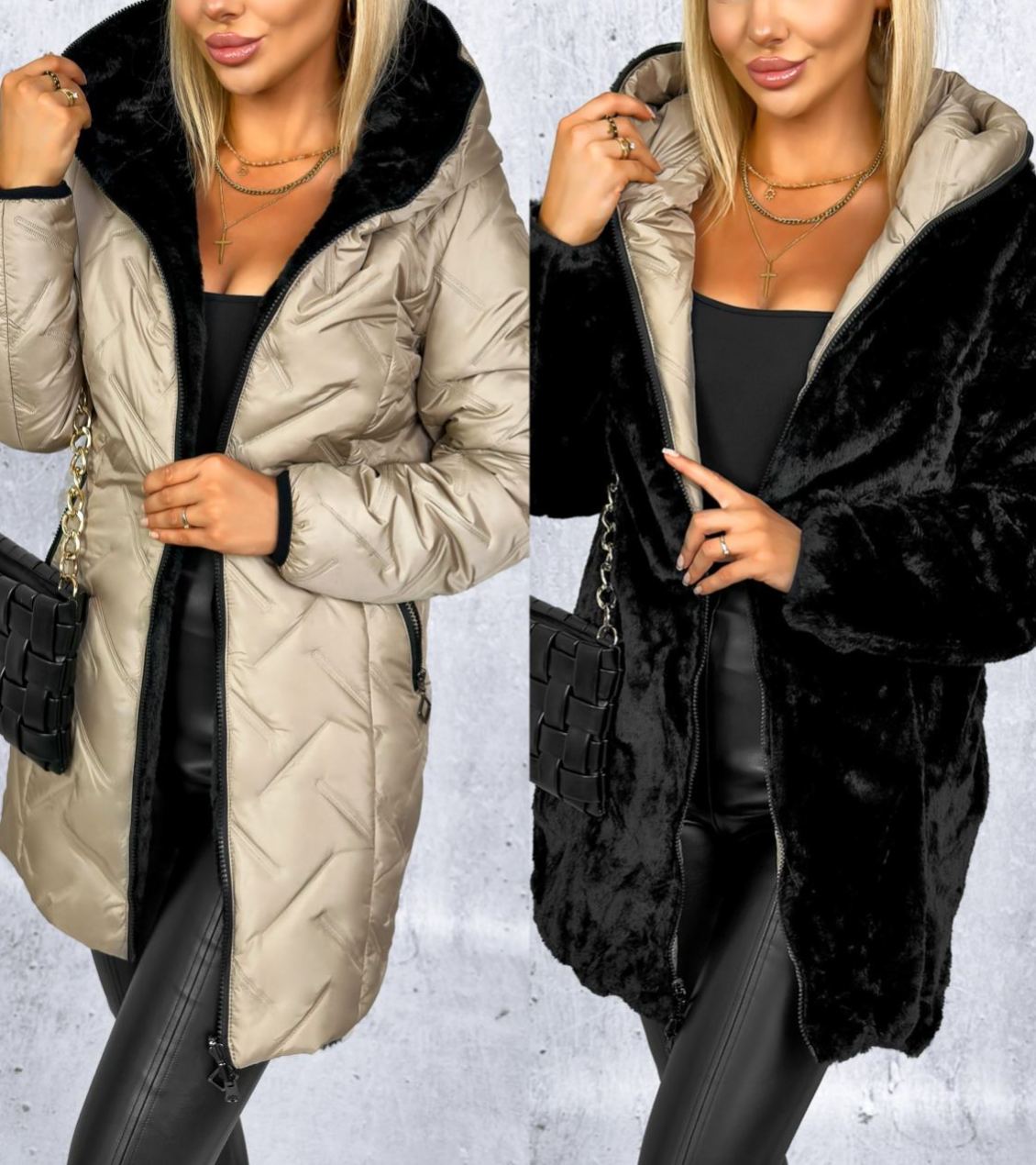 Clarena Reversible Jacket Cappuccino-Black