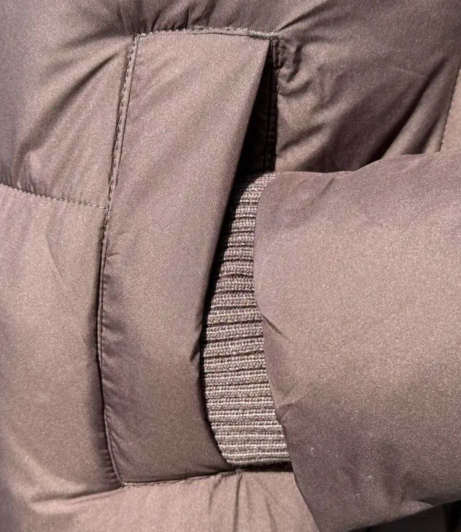 Windproof Brown Mid - Length Down Jacket with Hood and Buckles