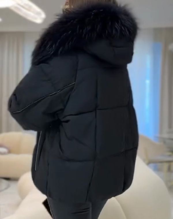 Luxury Black Down Jacket with Faux Fur Hood