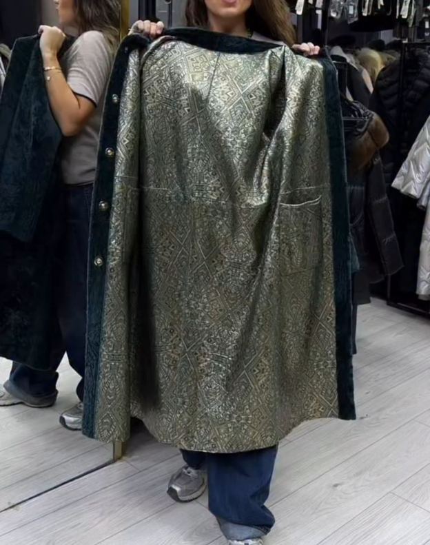 Luxury Reversible Metallic & Teal Faux Fur Coat
