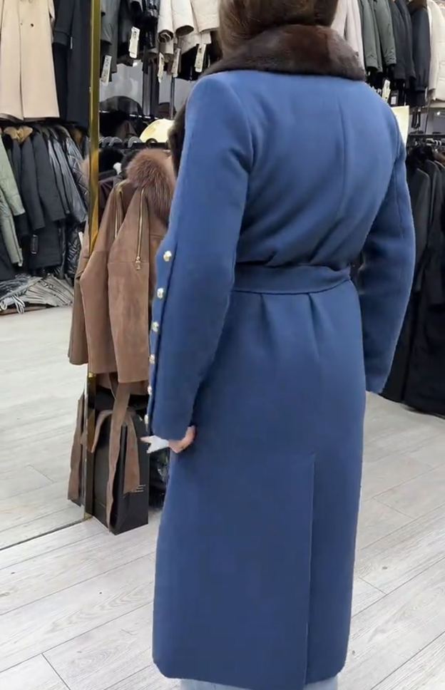 Vintage Metallic Accent Blue Wool Coat