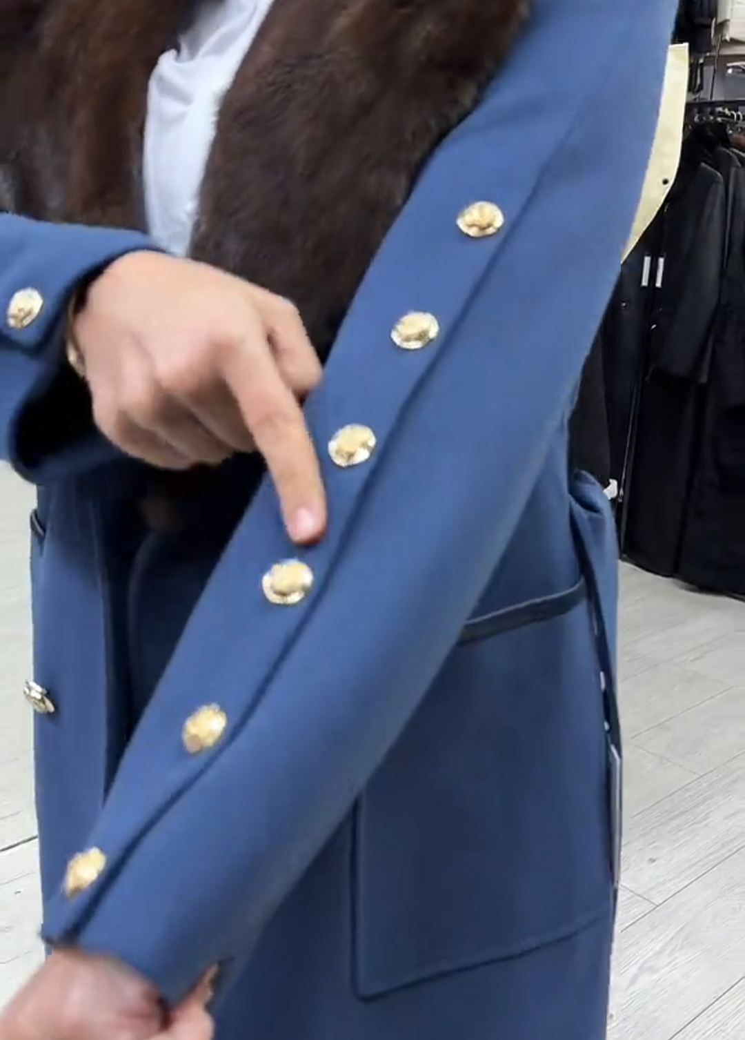 Vintage Metallic Accent Blue Wool Coat