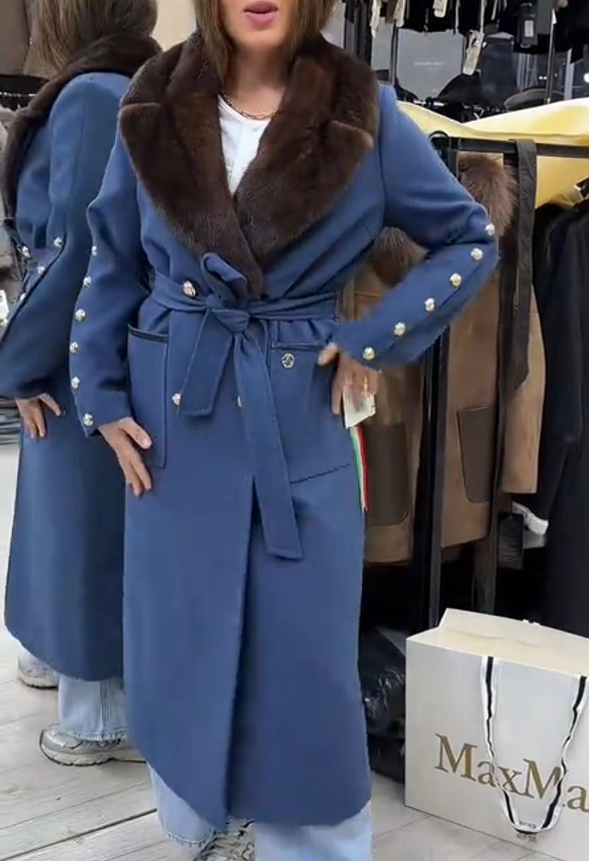 Vintage Metallic Accent Blue Wool Coat