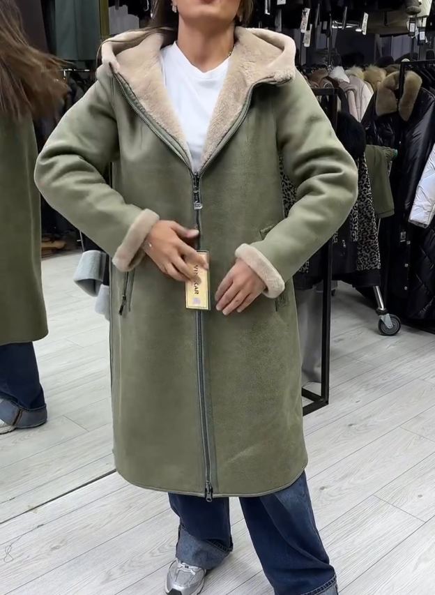 Fashion Casual Sage Green Shearling Coat